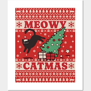 Meowy Catmas Ugly Sweater Cat Christmas Posters and Art